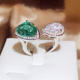 Wedding Diamond Drop Rings for Women Birthday Day Gift Luxury Love Heart Green White Diamond Chinese Finger Ring Jewellery Mosonite Stone Jewellery Wholesale anillos