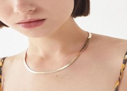 Luxury Designer Titanium Steel Flat Snake Chain Choker Necklace for Women Girls European USA selling Gold and Steel Color6372076