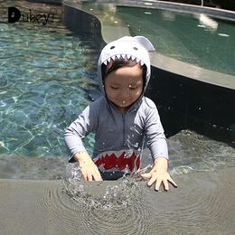 set Baby Boy Cute Shark Swimsuit Swimwear One Piece Swimsuit Long Sleve Beach Cover Up Boys One Piece Swim Suit