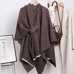 Scarves Women Fall Winter Shawl Solid Colour Thick Warm Scarf Retro Cold-proof Shoulder Protection Cardigan Windproof Cape Blanket Poncho