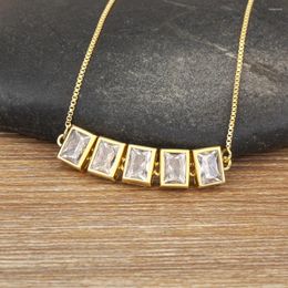 Pendant Necklaces AIBEF Vintage Rectangle Shape Rhinestone Women Necklace Copper Zircon Jewellery Chain Clavicle Accessories Gift Wholesale