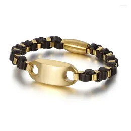 Bangle Fashion Men Gold Chain Bracelet Bangles Cool Silver Color Titanium Square Tag Box Bracelets Jewelry