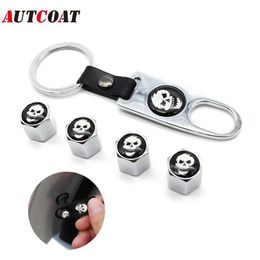 Set Skull Style Antitheft Emblem Auto Car Wheel Tyre Air Leather buckle Valve Caps With Wrench Zinc Alloy Stem Dust Cover