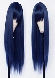 Long Silky Straight Synthetic Wig Full Neat Bangs Blue Pink Color Cospaly Party Hand Tied None Lace Wigs Heat Resistant Fiber for 9963881