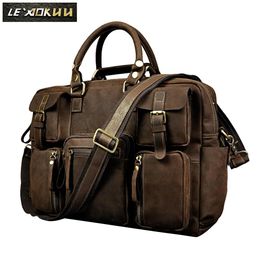 Briefcases Retro Crazy Horse Leather Men Fashion Handbag Business Briefcase Commercia Document Laptop Case Male Attache Portfolio Bag 3061