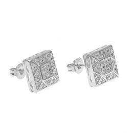 Mens Hip Hop Stud Earrings Jewellery High Quality Fashion Gold Silver Simulation Diamond Square Earring For Men238d