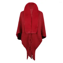 Scarves Evening Gowns Shawl Plush Tassel Knitted Winter With Faux Fur Cardigan Windproof Poncho For Women Solid Color Neck