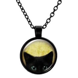 Customised Vintage Glass Cats Charms Necklace Silver Antique Bronze Matt Black Magic Time Gem Pendant Sweater Necklace Gift Jewelr215r