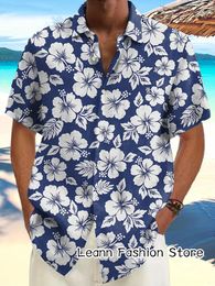 Men's Casual Shirts Men Summer Flower Allover Printed Shirt Hawaiian Vacation Clothing Male Fashion Beach Style Coconut Tree