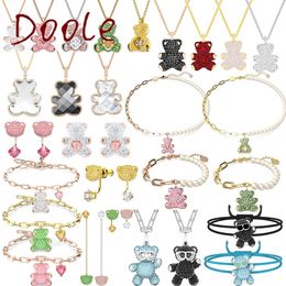 Bracelets 2023 New Original Charms Teddy Green Bear Fine Jewellery Sets Bracelet Earrings Necklace Collection Romantic Gifts for Women