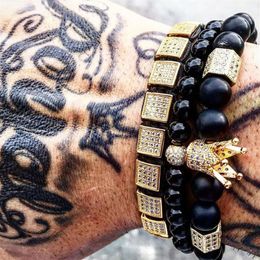 3pcs set bracelet men natural stone beads gold charm luxury bracelet male hexagon crown charm braiding bracelets men jewelry Gift 2630