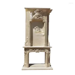 Smart Home Control Custom Sizes Egypt Beige Marble Fireplace Surround