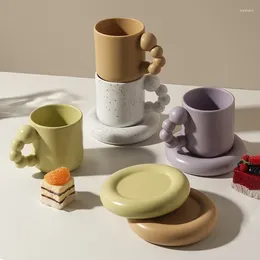 Mugs Fashion Ceramic Creative Coffee Cup With Tray Nordic Home Decor Handmade Art Tea Mug Chinese Porcelain Gifts