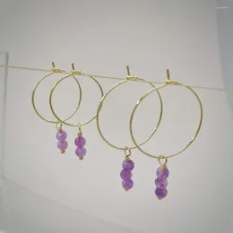 Dangle Earrings Simple Drop Bar Faceted Purple Violet Natural Gemstones 14K Gold Filled Hoops For Elegant Women Jewellery