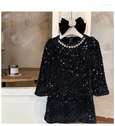 Girl Dresses Retail Winter Sequined Fleece Dress Girls Princess Elegant Party Clothes 2-7T