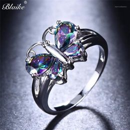 Blaike Multicolor Butterfly Wing Zircon Rings For Women Silver Color Engagement Jewelry Birthstone Valentine Gifts1242B