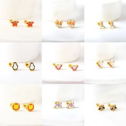 12 Pair Screw Earrings For Women Children Jewelry Trendy Cute Animal Dog Gold Color Baby Stud Earrings Girls Birthday Gifts 231227