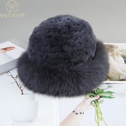 Style Women Outdoor Winter Warm Natural Fox Fur Hats Lady Knit Fur Cap Female Fashion Knitted Fluffy Real Rex Rabbit Fur Hat 231226