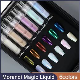 6color Morandi Aurora Liquid Magic Mirror Powder Acrylic Powder Mirror Effect Chrome Fairy Liquid Powder Nail Art Decoration 231227