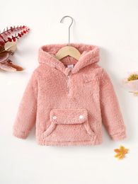 Fashion Winter Coat for Kids Girl Plush Long Sleeved Hooded Sweater Top with Pocket Warm Clothes in Wear 2 8Years 231226