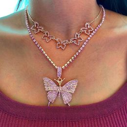 Shiny Crystal Butterfly Pendant Necklace For Women Colourful Rhinestone Iced Out Tennis Chain Chokers Fashion Jewellery Necklaces2772