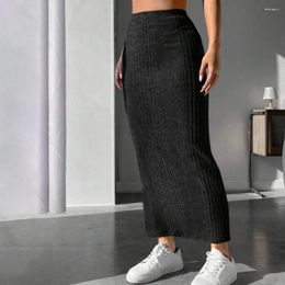 Skirts Solid Color Slim-fit Skirt High Waist Striped Knitted Maxi For Women Warm Slim Fit Ankle Length Fall