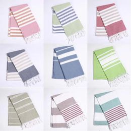 Towel Striped Cotton Turkish Sports Bath Towel Travel Gym Camping Bath Sauna Beach Towel with Tassels Absorbent Easy Care Towels