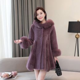 OC00405 Women's Faux Fur Luxury Customised Lamb Grass Women's Coat Granular Sheep Cut Fleece Large and Medium Length Fox Hair Hooded Coats