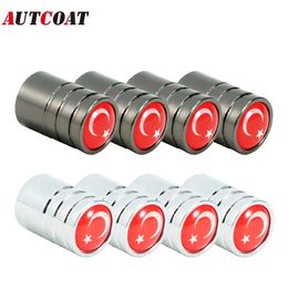 AUTCOAT PcsSet Turkey National Flag Tire Valve Stem Cap Tire Wheel Stem Air Valve Caps for Auto Cars