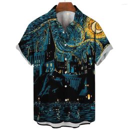 Men's Casual Shirts Halloween Print Summer Beach Party Oversized Short Sleeve Fashion Single-Breasted Blouses Trend Men Clothing