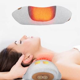 Chiropractic Neck Traction Pillow Heating Vibrating Massager for Neck Relaxes Cervical Spine Pain Relief Travel Slepping Pillow 231227