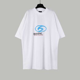 Classic Printed Wave Letter Paris English Trendy Men's and Women's Loose Fitting Short Sleeved T-shirt