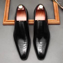 Dress Shoes Fashion Casual Men Loafers Black Luxury Oxford ShoesGenuine Leather Pointed Toe Slip On Wedding Formal