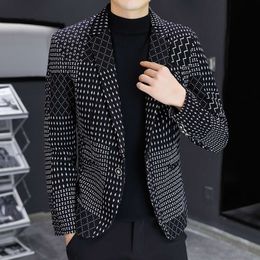 M-3XL New Trendy Men's Casual Blazer Black Slim Fit Plaid Personalized Suit Jacket Top Single Breasted Blazers Party Stage