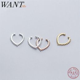 WANTME Real 100% 925 Sterling Silver Love Heart Round Bead Ear Bone Clip Ear Cuffs for Women Without Piercing Earrings Jewelry 210291m