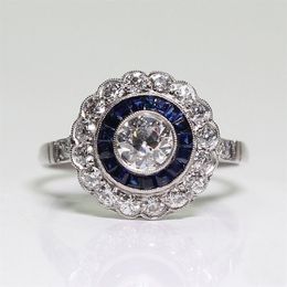 Silver Plated Round Sapphire Ring for Exquisite Women Bride Princess Wedding Engagement Ring US Size 5-132622
