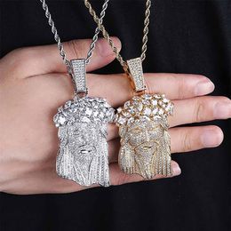 Mens Vintage Jesus Pendant Necklace Micro Pave Cubic Zirconia with 12mm Zirconia Tennis Chain Hiphop Jewelry2819