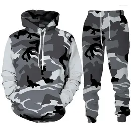 Men's Tracksuits Camouflage Hoodie 3D Print Tracksuit Set Men Hoodies Pants 2pcs Suit Outdoor Fitness Sportswear Casual Clothing