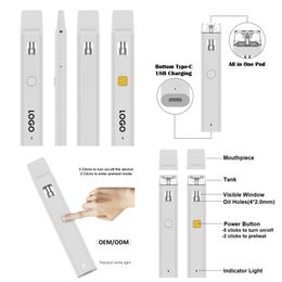 Custom LOGO Vaporizer 1ml 2ml Disposable Vape Pens Empty Device Thick Oil 300mAh Battery Vape Kits Visual Tank Pods Ceramic Coil Empty 510 Cartridge Equipment