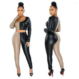 Women's Swimwear Cover Up For Women Beach Clothes Summer 2023 Splice Leather Pants Set Two Piece Solid Polyester Dress May Female Large