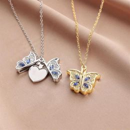 Pendant Necklaces Karopel Picture Crystal Butterfly Openable Po Box Necklace Blue Wing Memorial Gift261t