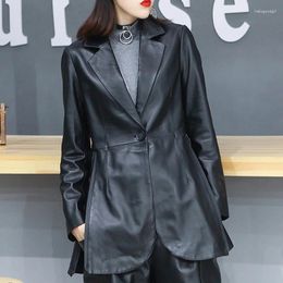 Women's Leather 2023 Black Jacket Women Sheepskin Coat Spring Autumn One-button Genuine Jaqueta Feminin