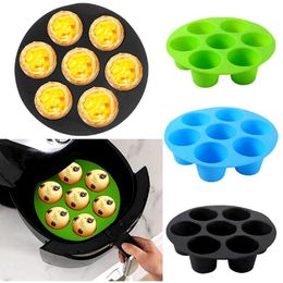 7inch Air Fryer Frying Cage Dish Baking Pan Rack Pot Accessories Muffin Cupcake Tin Tray Baking Silicone Cake Mould Simple DIY Kitchen Tool HW0155