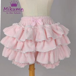 Harajuku Y2k Sweet Pink White Pumpkin Pants Lolita Autumn Winter JK Plush Shorts Japanese Kawaii Ruffles Lantern Shorts 231226