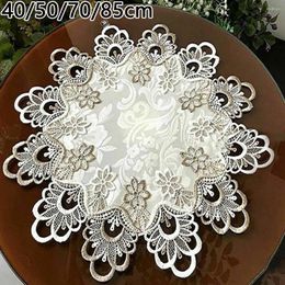 Table Cloth Round Tablecloth Lace Floral Embroidered Dustproof Home Dining Cafe Wedding Desktop Decoration