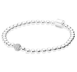 Genuine 925 Sterling Silver Smooth Beads & Pave Crystal Ball Bracelet Fit Bead Charm Diy Fashion Jewelry8467269