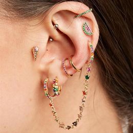 Double piercing 2 hole earring Jewellery gorgeous long cz tassel chain link small huggie hoop earrings fashion227u