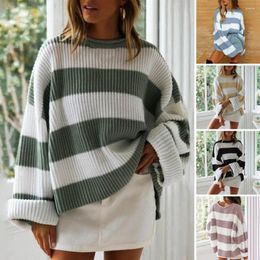 Women's Sweaters Colour Matching Women Sweater Cosy Colorblock Knitted For Fall Winter Thick Warm Pullover With Round Neck Long