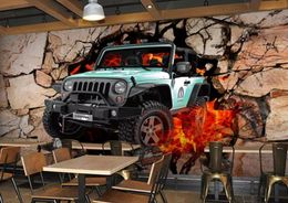 Custom Wallpaper 3D Stereoscopic Jeep car broken wall bar coffee shop Painting Modern Abstract Art Wall Mural Living Room Bedroom 6250883