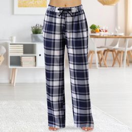 Women's Sleepwear Cotton Worn Lace Be Pyjamas Fashion Casual Home Pants Outside Spring Plaid Women Set Two Piece Cuff Pant